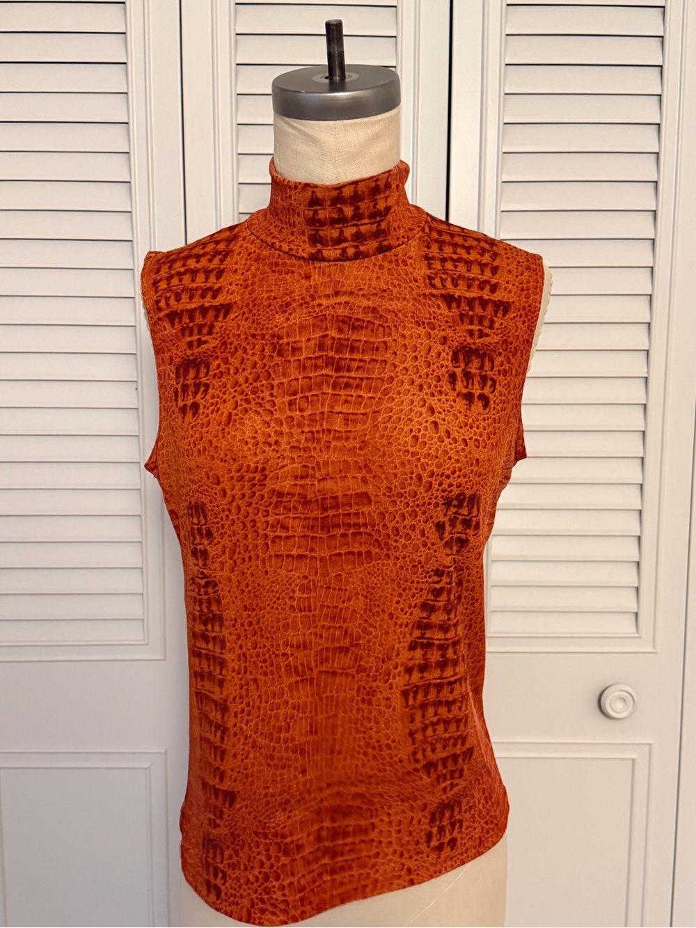 Crocodile Print Sleeveless Mock Neck Tank